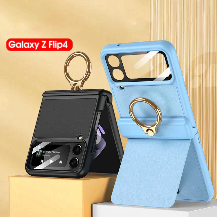 Magnetic hinge leather ring bracket case For Samsung Galaxy Z Flip4