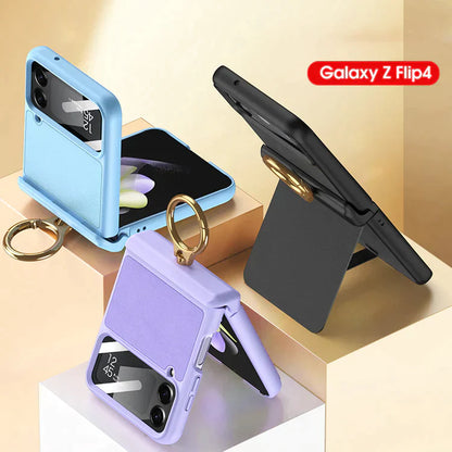 Magnetic hinge leather ring bracket case For Samsung Galaxy Z Flip4