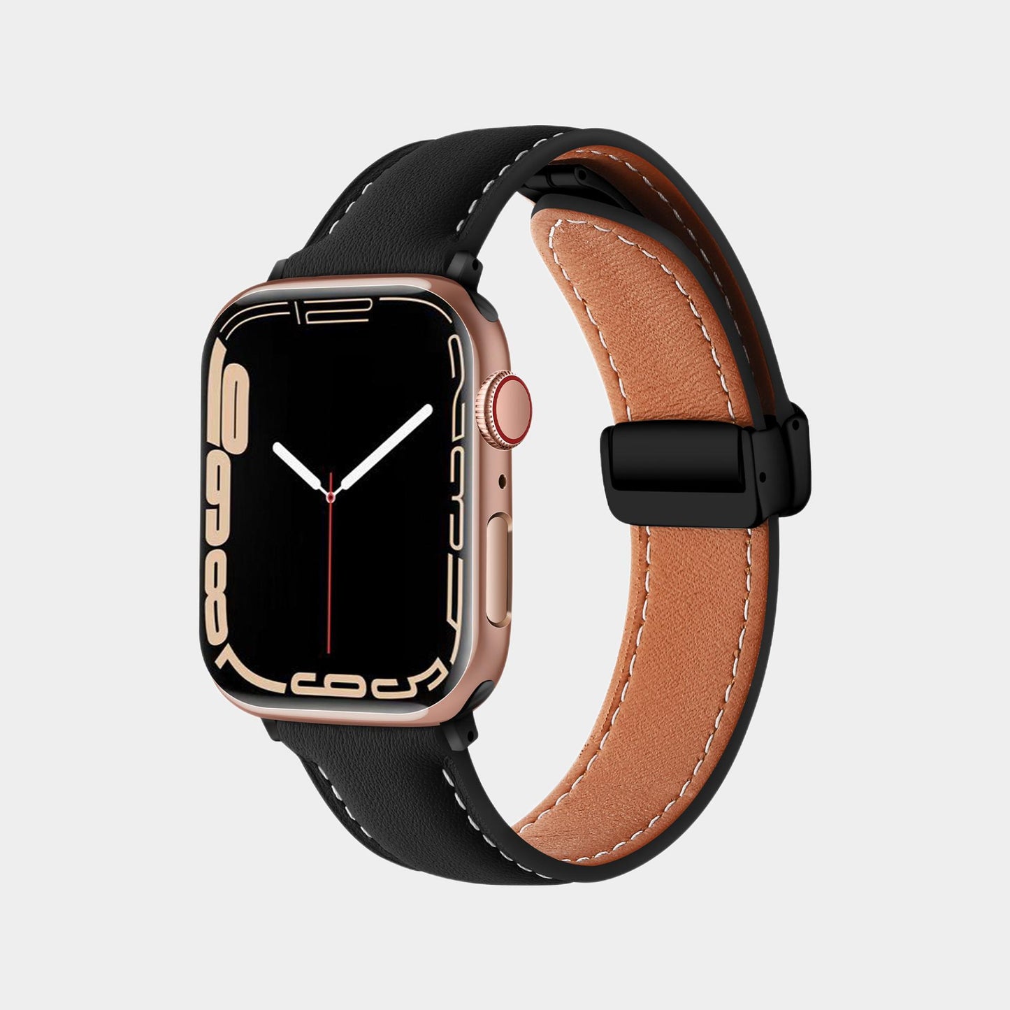 Magnetic Folding Buckle Plain Weave Leather Band  For Apple Watch