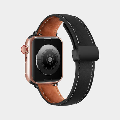 Magnetic Folding Buckle Plain Weave Leather Band  For Apple Watch