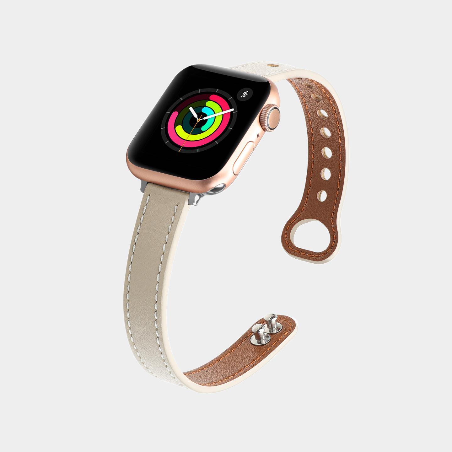 Narrow Leather Double Pin Clasp Band For Apple Watch