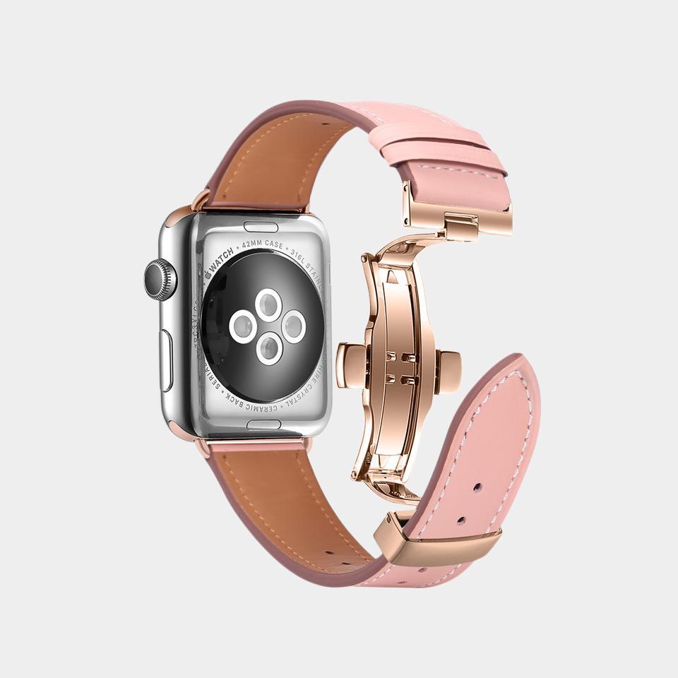 Narrow Waist Leather Butterfly Buckle Band For Apple Watch