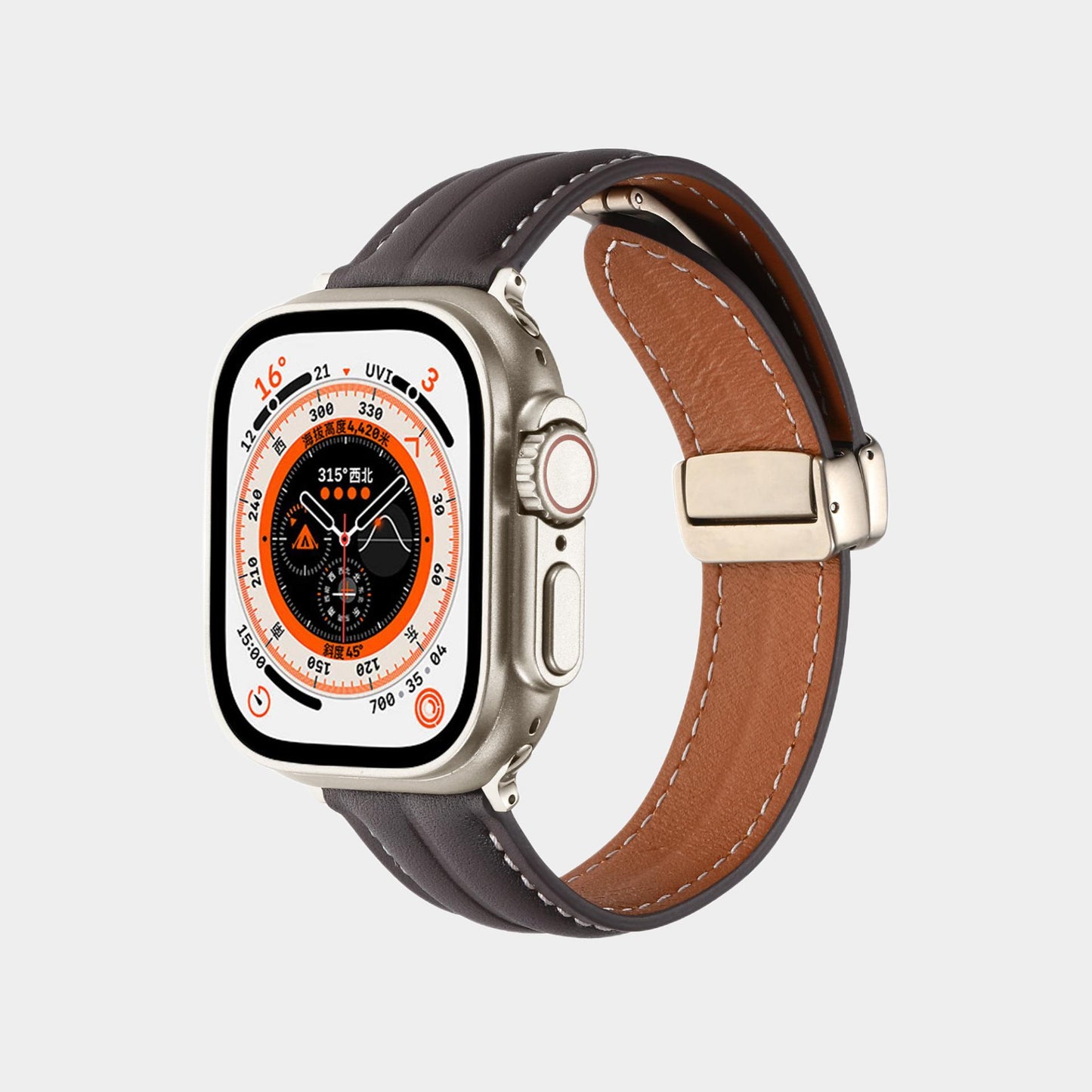 Magnetic Folding Buckle Groove Leather Band  For Apple Watch