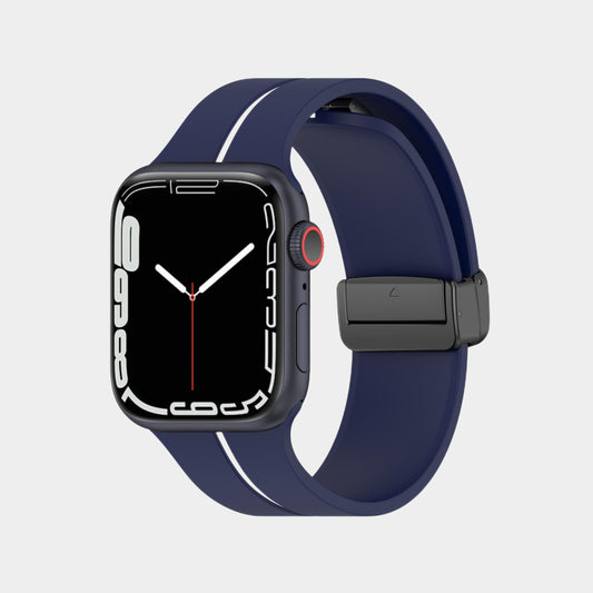 Magnetic Folding Buckle Stripe Silicone Band For Apple Watch