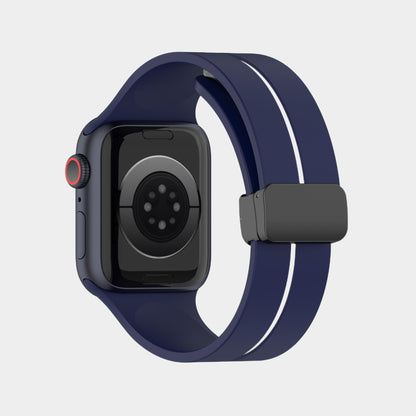 Magnetic Folding Buckle Stripe Silicone Band For Apple Watch