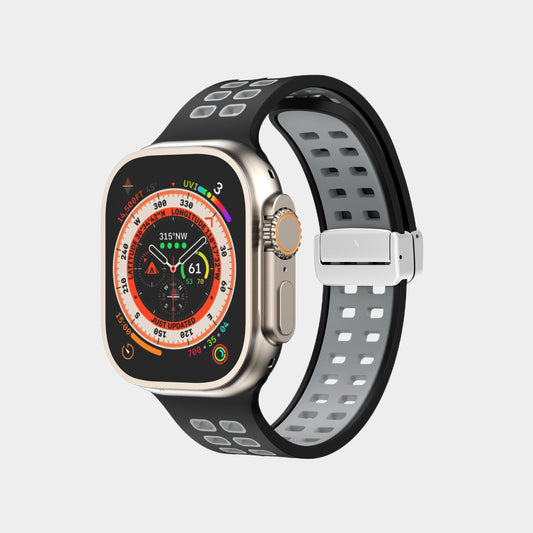 Magnetic Folding Buckle Two-Color Silicone Band For Apple Watch