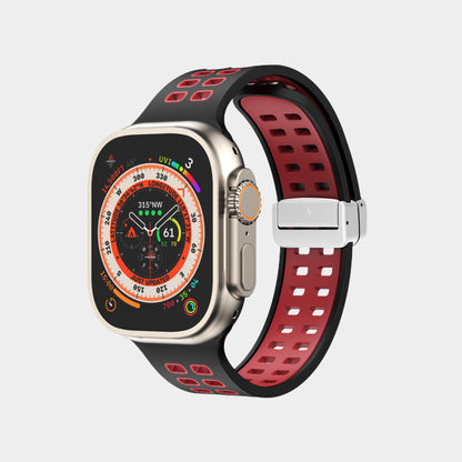 Magnetic Folding Buckle Two-Color Silicone Band For Apple Watch