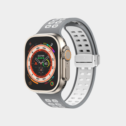 Magnetic Folding Buckle Two-Color Silicone Band For Apple Watch