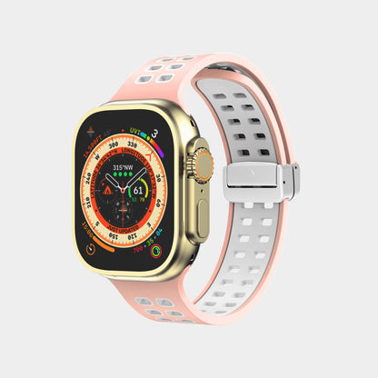 Magnetic Folding Buckle Two-Color Silicone Band For Apple Watch