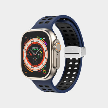 Magnetic Folding Buckle Two-Color Silicone Band For Apple Watch