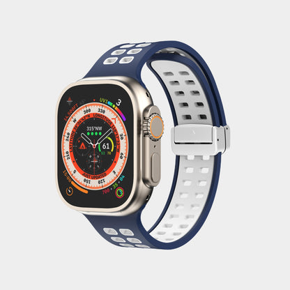 Magnetic Folding Buckle Two-Color Silicone Band For Apple Watch