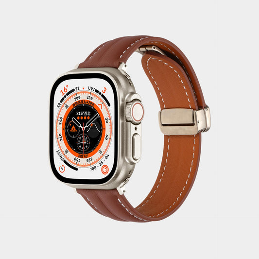 Magnetic Folding Buckle Groove Leather Band  For Apple Watch