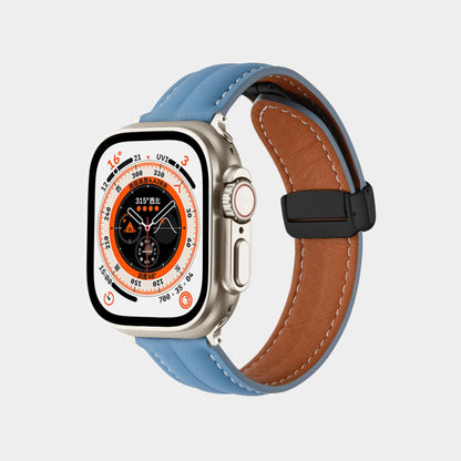 Magnetic Folding Buckle Groove Leather Band  For Apple Watch