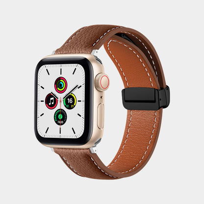 Magnetic Folding Buckle Lychee Pattern Leather Band  For Apple Watch