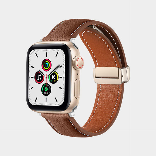 Magnetic Folding Buckle Lychee Pattern Leather Band  For Apple Watch