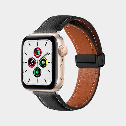 Magnetic Folding Buckle Lychee Pattern Leather Band  For Apple Watch