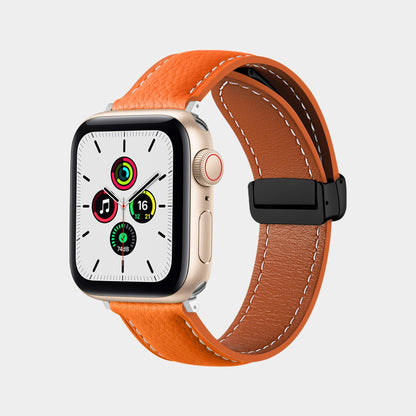 Magnetic Folding Buckle Lychee Pattern Leather Band  For Apple Watch