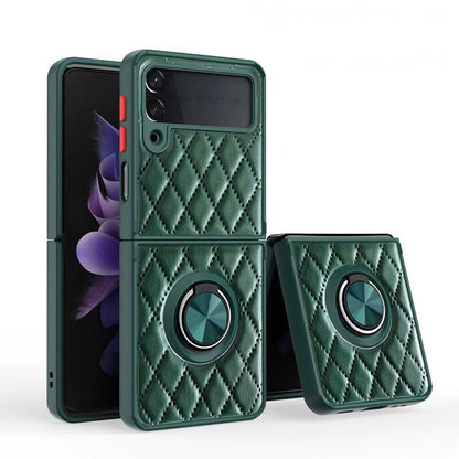 Leather Rhomboid Pattern with Magnetic Ring Case for Samsung Z Flip 3