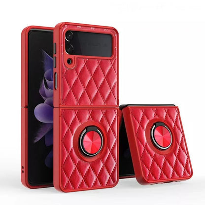 Leather Rhomboid Pattern with Magnetic Ring Case for Samsung Z Flip 3